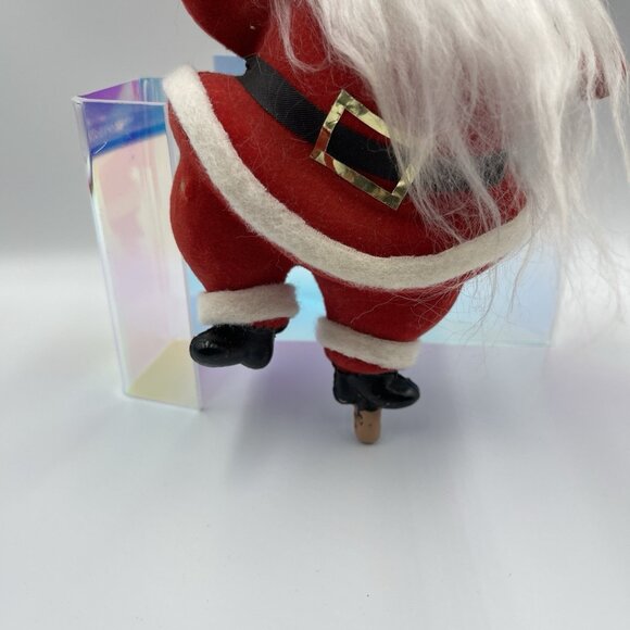 Vintage Flocked Velvet Dancing 8" Tall Santa Figure *MISSING STAND* - Picture 4 of 16
